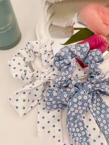 1 件印花波尔卡圆点蝴蝶结发圈丝带马尾辫固定器可爱发饰发圈发圈发圈 - 彩色 - 查看 2