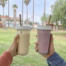 Botella de agua de plástico Kawaii para jugo, té de la leche, café, escuela Tritan, botella para beber a prueba de fugas, tazas creativas portátiles sin BPA - blanco-355ml - Ver 11