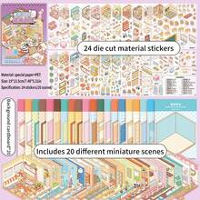 Libro de pegatinas de mini casas 3D - 24 hojas de pegatinas de mascotas + 20 hojas de pegatinas de fondo de escenario, útiles escolares, de vuelta al colegio - Multicolor - Ver 8