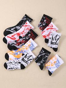 10 Pairs Kids Colorful Graffiti Print Sports Crew Socks, Suitable For Autumn/Winter And Halloween - Multicolor - View 4