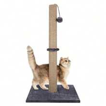 Cat Scratching Post Tower, 74 Cm Height, Carpet Base With Hanging Ball Toy, For Cats