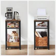 3-Tier Tall Side Table, Small Telephone End Table Stand With 2 Mesh Storage Shelves Office, Bedroom, Living Room, Kitchen Cart, Rustic Brown And Black-Cll - 1 - View 8