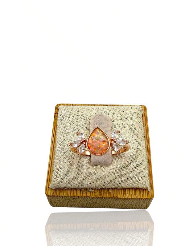 Fire Opal And Crystal Ring Size 7.5