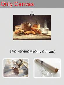 1 件/5 件，咖啡和面包帆布墙面艺术印刷品，带框海报墙面艺术，适用于厨房、客厅、卧室装饰，室内外使用，早餐食品主题艺术品，可直接悬挂 - 彩色 - 查看 10