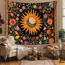 1 pezzo Arazzo in poliestere colorato con sole e fiori, opera d'arte da parete decorativa di stile bohémien, ideale per decorare il soggiorno, la camera da letto, lo studio di yoga e lo spazio di meditazione, un'idea regalo unica per gli amanti della natura