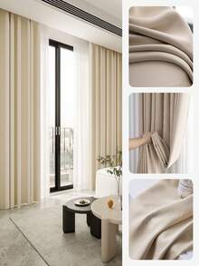 1pc Solid Color Modern Viscose Blackout Curtain With Rod Pocket, Suitable For Living Room And Bedroom - Sheer And Light Filtering Curtain, Living Room Curtain, Bedroom Curtain - Beige - View 2
