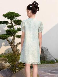 Balabala 女童连衣裙儿童夏季印花连衣裙新款中国风时尚 - 藍綠色調 - 查看 3