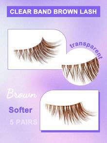 5 Pairs Brown Half-Strip False Eyelashes, Natural Makeup Effect, Transparent Stem, Create Lightweight Fluffy Cat Eye Makeup, Natural Short Accent False Eyelashes, Outer Corner False Eyelashes, 3/4 False Eyelashes, Reusable Eyelash Set - 自然纖長款 - 查看 6
