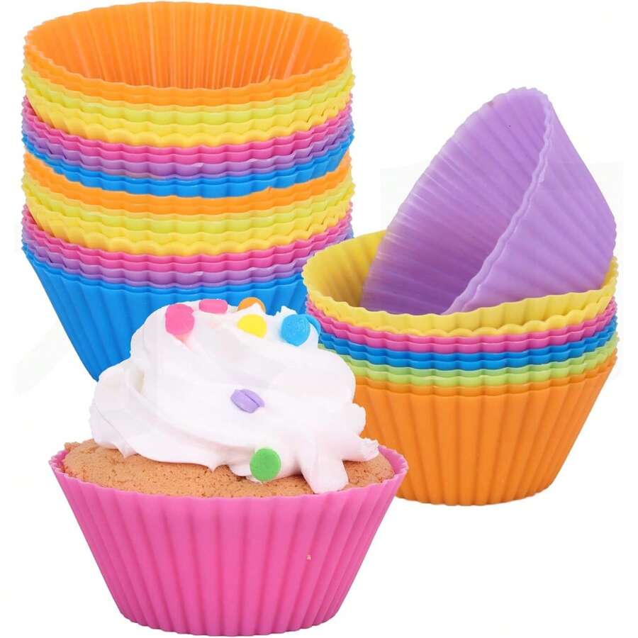 12Pcs Random Silicone Cupcake Pans Round Muffin Baking Molds Reusable Cups Cake Molds - Multicolor - View 1