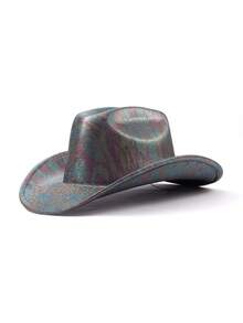 1 pieza Sombrero de vaquero casual de cuero PU acolchado estilo bohemio, adecuado para el escenario, sesión de fotos, fiesta, moda versátil unisex para todas las estaciones