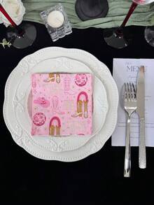 20 件 10x10 英寸粉色印花餐巾，采用复古牛仔派对主题，非常适合生日派对、新娘送礼会、餐厅和派对装饰，