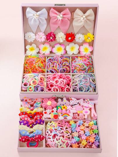 مجموعة اكسسوارات شعر 1071 قطعة، دبابيس شعر بشكل ربطات وأزهار ملونة بالراين والخرز للبنات، أربطة شعر مطاطية، حلي شعر أميرية، هدية عيد ميلاد للأطفال، مناسب للاستخدام اليومي