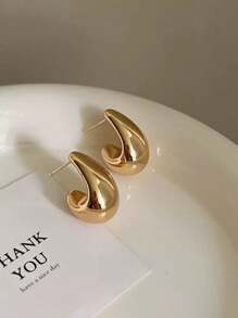 1 Pair Asymmetrical C-Shaped Earrings, European And American Classic Fashion Water Drop Design Minimalist Earrings