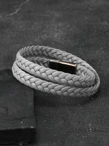 Pulseira de couro trançado multicamadas, acessório minimalista e personalizado com fecho magnético para casais, adequada para uso diário e presente