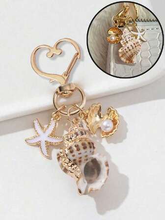Naturliga asymmetriska snäckskal, sjöstjärnor, conch och sjöstjärnor, kärleksspänne design, plånbokshänge dekoration charm brudtärnepresent sommar accessoarer strandsemester hänge dekoration havsstjärna snäckskal nyckelringsdetaljer och charmiga accessoarer lämpliga för kvinnor idealisk semester daglig användning, mer populär bland modemänniskor sommarstrandaccessoarer, idealisk present till mamma.