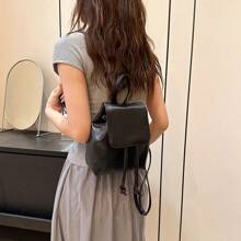 Simple Solid Color Backpack, Versatile Drawstring Storage Backpack, Mini Women's Simple Bag, Backpack, Large Capacity, Laptop Compartment, Portable, Suitable For Girls And College Students, Very Suitable For Offices, Universities And Schools And Travel