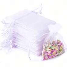50pcs White Organza Candy Bags, Wedding Party Supplies, Favor Bags For Holiday Celebrations, Home Decor