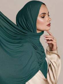 1 pieza Pañuelo de mujer de unicolor, pañuelo islámico suave, pañuelo multifuncional de protección solar, chal de playa versátil, adecuado para uso diario con vestidos - pañuelo de algodón mercerizado - Ver 4