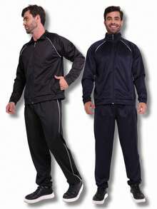 Kit With 2 Pants And 2 Shirts Men's Tracksuit/Set Flannel Chimpa Polyester Sports Outdoor-Athletic Sporty Style Striped Winter Slim Fit Zipper Beach Going Out Night Sports Cycling Casual Weekend Mother's Day - 藏蓝色 - 查看 2