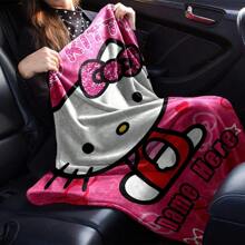 Sanrio Couverture personnalisée Hello chat avec nœud rose et cœurs - Flanelle ultra douce de 280 g/m², cadeau personnalisé pour les amis, petites amies, couverture douillette toutes saisons, couverture mignonne, design contemporain en flanelle, impression par transfert de chaleur