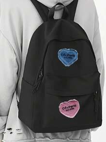 4pcs Embroidered Label Hat, Pink Denim Frayed Heart-Shaped Letter Down Jacket, Patchwork Hat Accessory