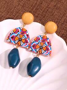 1pc Fashionable Retro Baroque Style Bicolor Stud Earrings, Minimalist Elegant Versatile Jewelry For Women