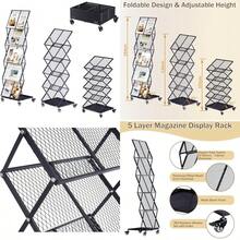 Tonchean Foldable Brochure Display Rack With Wheels 5 Layer Adjustable Magazine Rack Floor Metal Leaflet Literature Newspaper Display Stand Black For Exhibition Trade Show Office Hotel - Black - View 1
