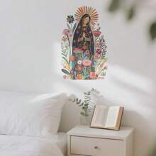 1 pièce Notre-Dame de Guadalupe Sticker mural de statue de fleurs de lune Sticker de porte Vierge Marie en prière Décor de chambre d'enfant Chambre à coucher Salon Bureau Autocollant décoratif Papier peint Décoration de maison Décoration de pièce Autocollants muraux Personnalisés