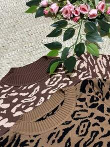 New Sweaters All-Over Print Leopard Print Casual - Khaki - View 4
