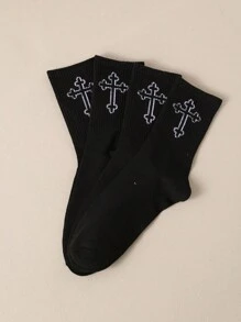 1/2/5/8/10/20 Pairs Men's Versatile Comfortable Plain Black & White Design Mid-Calf Socks, All-Season, Fall
