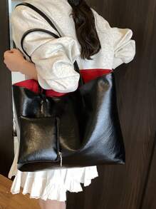 1 حقيبة كتف للنساء، حقيبة مركبة مع جيب داخلي، مناسبة للسيدات وسيدات الأعمال والموظفات، للعمل والانتقال واليوم الدراسي والإجازات، مصنوعة من نسيج بملمس، لون أحادي بسيط، سعة تخزين كبيرة، مصنوعة من مادة البولي يوريثان مناسبة للتسوق مع الأصدقاء والتنزه