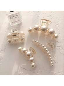 1pc/4pcs Set Women Fashion Elegant Faux Pearl Hair Claw Clips, Suitable For Different Hair Thickness, Daily Home Commute Outdoor Casual Use, Gift Hair Jaw Clip Hair Clamps Hair Clutch Hair Catcher Clip Fall Winter Hair Clip Hair Accessories For Women For Vacation Outfits Woman