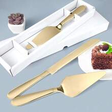 Cake Cutting Set For Wedding, Elegant Cake Knife And Server Set With Thickened Stainless Steel Rounded Edges, Cake Cutter Pie Spatula For Birthday Anniversary Christmas, 2 Pcs, Gold - 金色 - 查看 1