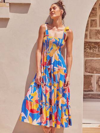 1 Women's Floral Print Halter Dress For Vacation, Women's Concert Wear, Bohemian Style, Music Festival, Tropical Vacation Dresses For Women, Romantic, Hawaiian Dresses For Women, Graduation Dresses, Birthday Dresses For Women