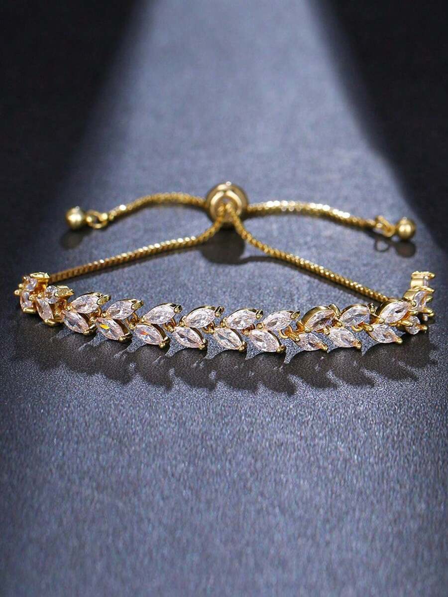 1 Pc Fashionable Cubic Zirconia Chain Bracelet For Women, Gold, Suitable For Daily Wear, Parties And Holidays - Gold - View 1