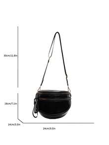 1个时尚双拉链腰包，女士仿皮斜挎包，带宽肩带 - 黑色 - 查看 8