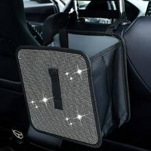 1pc Shiny Car Trash Can - Collapsible, Portable Design With Mesh Pouch For Easy Waste Disposal, Black, Compact Travel Accessory - Silver Diamond - View 9