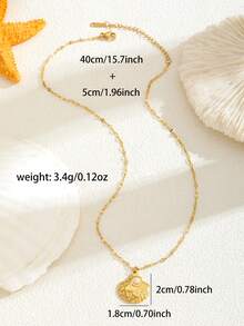 1pc Elegant Fashion Gold Colored Marine Life Shell Conch Turtle Pendant Stainless Steel Bar Necklace For Teenagers Boys And Girls Daily Street Festival Beach Party Travel Wear, Suitable As Birthday And Holiday Gifts For Family, Friends And Classmates - Gold - View 3