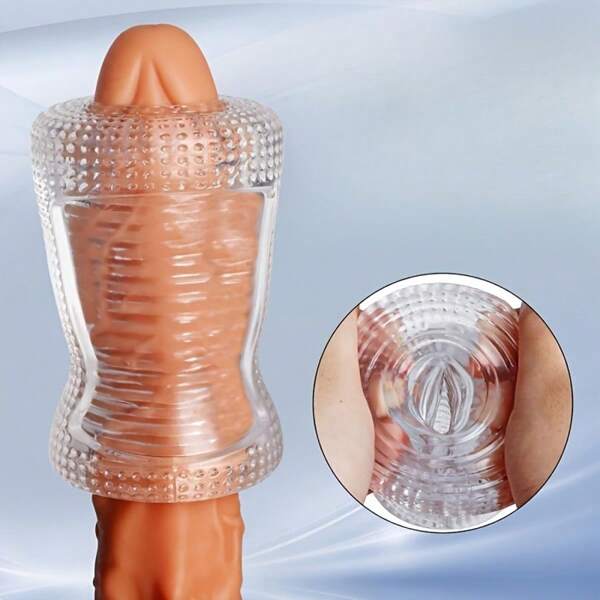 Masturbador masculino de 12 cm de gelatina transparente con vagina artificial y real para ejercicio del pene y agrandamiento del pene, juguete sexual erótico
