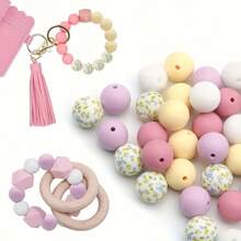 Cuentas sólidas y estampadas de silicona de 12 mm/15 mm, cuentas sueltas, cuentas focales para hacer joyas DIY, bolígrafo con cuentas de plástico, llavero, adorno de coche, accesorio de bolso y teléfono móvil, pulsera, suministros de joyería