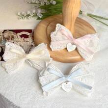 1pc/2pcs Set White Lace Bow Hair Clip, Side Clip, Lolita Duck Mouth Clip, Hair Accessory Claw Clips Hair Claws Hair Barrettes