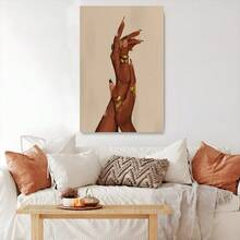 1Pc Framed Hand Close Up Gold Rings Artistic Style Wall Art Textured Canvas Poster Painting Wall Decor For Bedroom Living Room, Ready To Hang - 黑色 - 查看 5