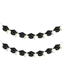 1PC-Graduation Decoration Banner, 2025 Black Glitter Graduation Cap With Tassel Banner, Class Of 2025 Graduation Party Banner For College Graduation Party Decoration, Party Supplies