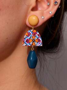 1pc Fashionable Retro Baroque Style Bicolor Stud Earrings, Minimalist Elegant Versatile Jewelry For Women