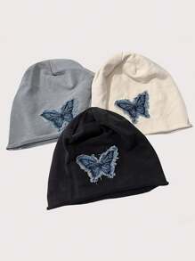 Hat Decoration, Denim Fabric, Washed Tassel, Beard Edge Effect, Butterfly-Shaped Embroidered Patch