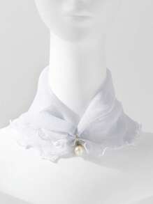 1 pièce Écharpe décorative en filet élastique de couleur unie avec perles pour femmes