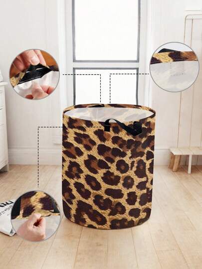 1 pezzo Cesto portabiancheria pieghevole di grandi dimensioni con stampa leopardata e manico, contenitore portatile per vestiti sporchi, adatto per bagno, camera da letto, dormitorio, guardaroba, cesta multiuso di storage con coperchio, contenitore pieghevole per abiti e biancheria da letto con chiusura lampo robusta