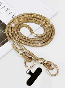 1pc Luxury Crystal Studded Lanyard, Long Crossbody Phone Strap, One Shoulder Or Backpack Decor Chain, Comes With Spacer