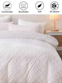 2/3pcs Geometric Pattern Plush Polyester Duvet Cover Set, Minimalist Chic Bohemian Style Bedding Set Suitable For All Seasons (1 Duvet Cover + 1/2 Pillowcases) - White - View 2