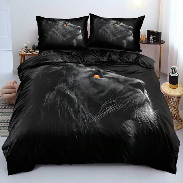 2/3PCS Majestic Black Lion 3D Printed Duvet Cover Set - Bold Comforter Cover For Striking Bedding Style